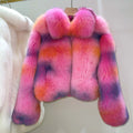 Popular Elegant Chic Full Pelt Colorful Crop Genuine Tie Dye Fox Fur Coat Women