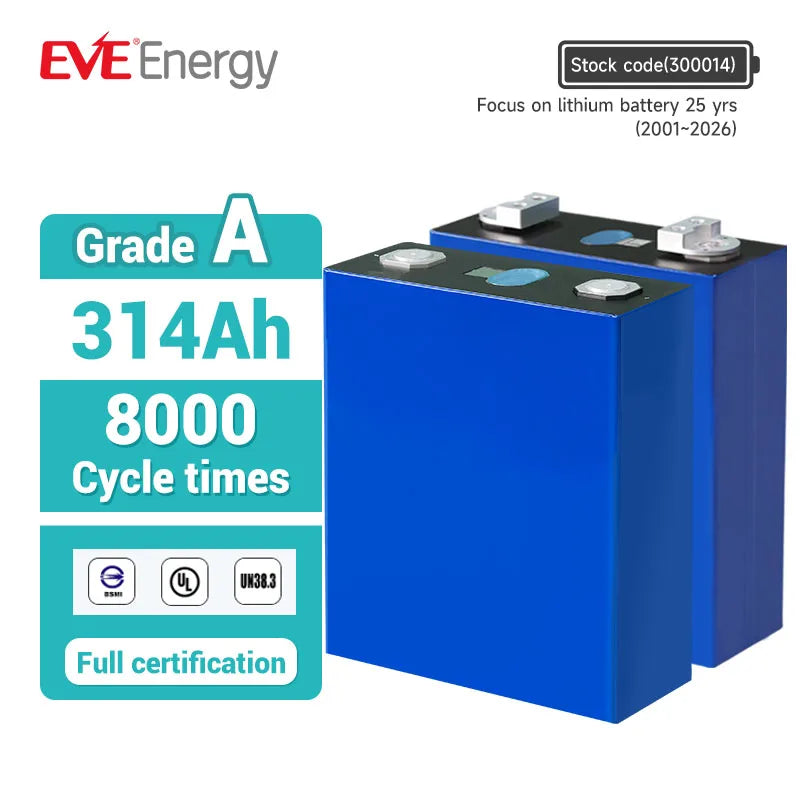 EVE 314ah Rechargeable Lifepo4 Cell MB31 3.2V 8000cycles CE Lifepo4 Battery for Ess EU STOCK