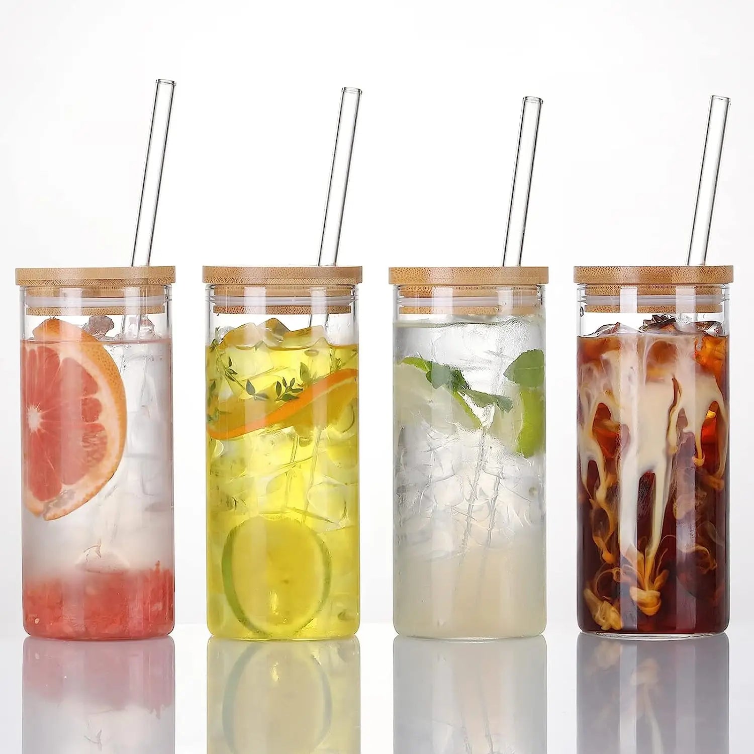 20oz High Borosilicate Glass Tumbler Bamboo Lid Straw Reusable Dishwasher Safe Customizable Colors/Logo Beer Shaped Soda Tumbler