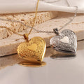Classic Secret Box Necklaces 18K Gold Plated Stainless Steel Chain Engraved Grain Love Heart Opened Photo Frame Necklaces MegaBDM