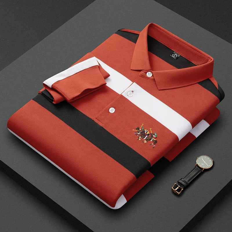 2024 New Autumn Business Style for  Shirt for Men XL Size 100% Cotton Thickened Lapel T-Shirt 2024 New Autumn Tops 100% Cott