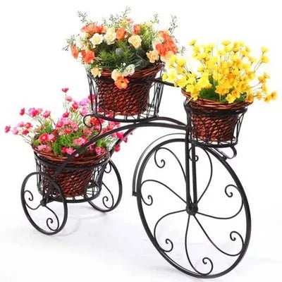 Wholesales Wedding Garden Decoration Bling Color Iron Tricycle Plant Flower Vase Bicycle Flower Rack