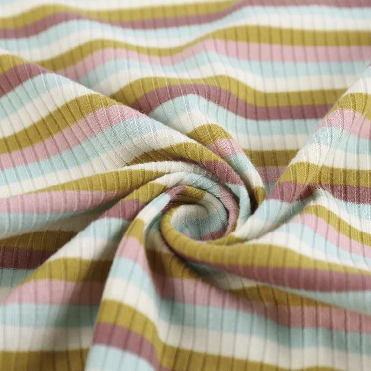Colorful Fashion Yarn Dyed Nylon Spandex Elastic 4*2 Knitted Rib Fabric Stripe Sportswear Fabric