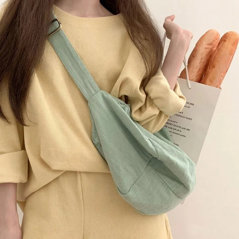 Customized Korean Casual Simple Solid Colour Large Capacity Crossbody Bag Women's Canvas Shoulder Bag