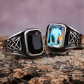 Vintage Lucifer Morningstar Rings Stainless Steel Punk Satanic Moonstone Black Agate Sigil Signet Rings for Men Women