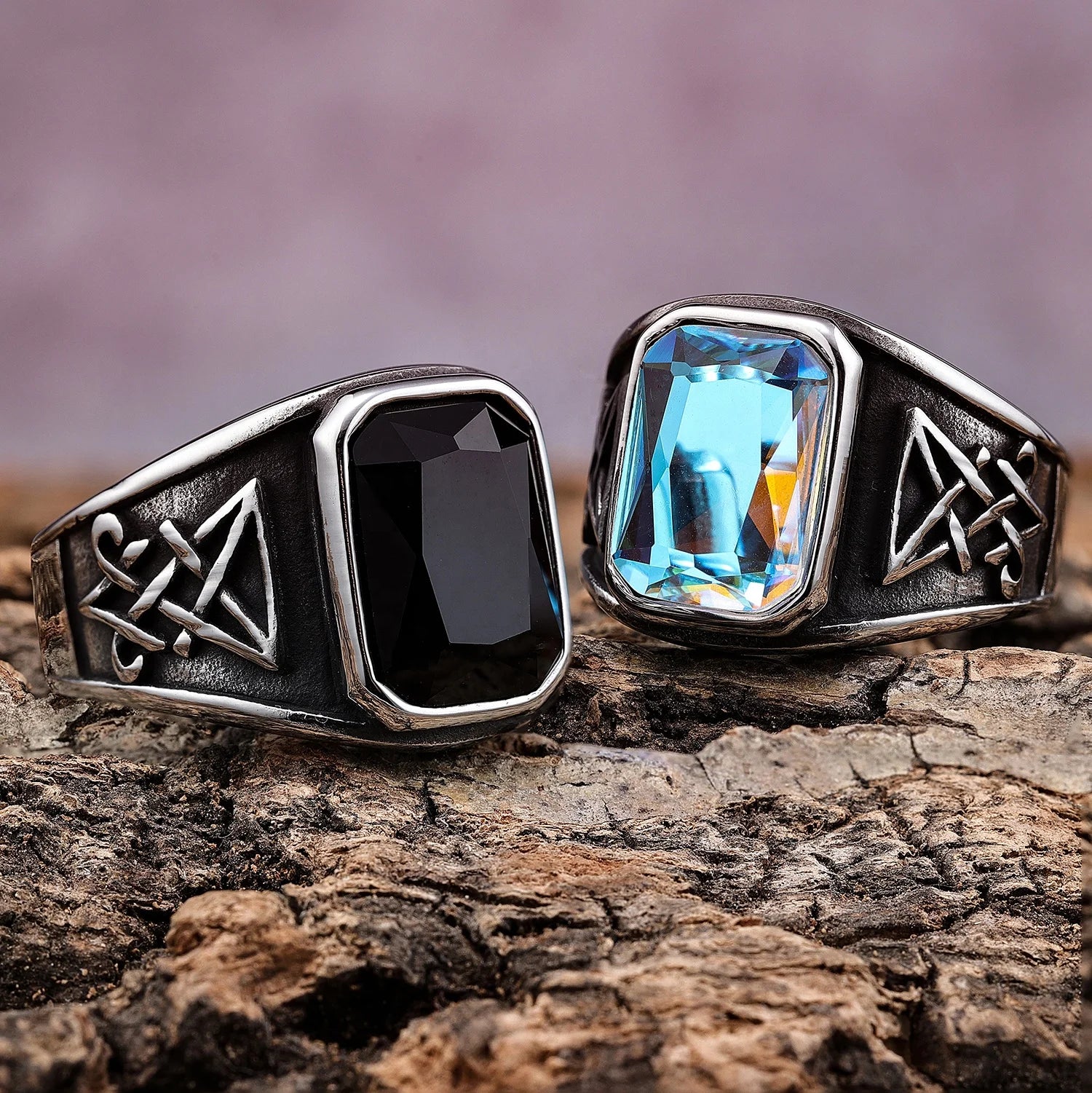 Vintage Lucifer Morningstar Rings Stainless Steel Punk Satanic Moonstone Black Agate Sigil Signet Rings for Men Women