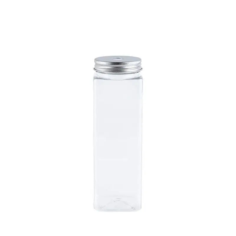 Hot Sale 500ml PET Transparent Square Beverage Bottle for Tea and Juice with Screw Aluminum Cap and Holes Plastic Packaging