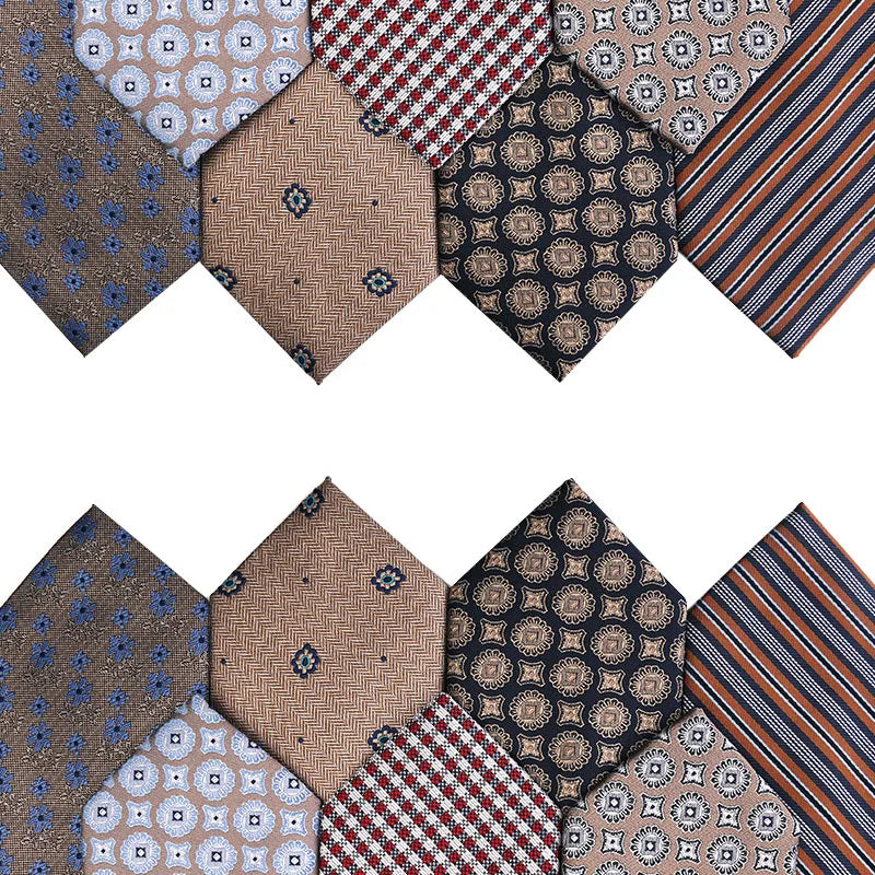 Fashion Floral Striped Dots Neck Ties for Business Mens Necktie Khaki Brown Color Vintage Suits Shirt Cravats Wedding Gifts Male