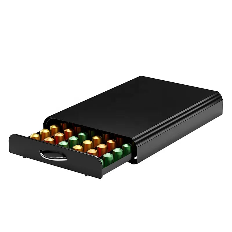 Heavy Duty Metal Coffee Capsule Drawer 60 Pod Capacity Sliding Pull Out Organizer With Handle for Nespresso K Cup Machine MegaBDM