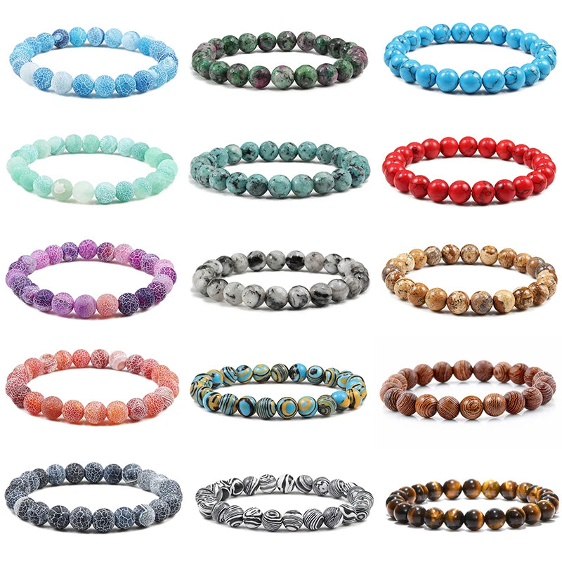 Natural Stone Tiger Eye Onyx Beaded Gemstone Bracelet 8mm Crystal Healing Stone Yoga Meditation Bracelets for Women Men Jewelry