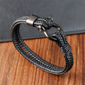 Fashion Braided Leather Wristband Stainless Steel Horseshoe Buckle Genuine Leather Bracelet for Men