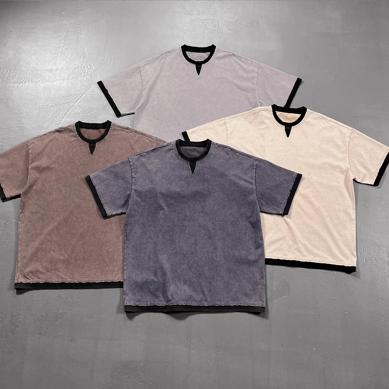 250gsm Men Designer Double Layer Vintage Short Sleeve T-shirt Custom LOGO Unisex Heavyweight Oversize Acid Wash Distress T Shirt