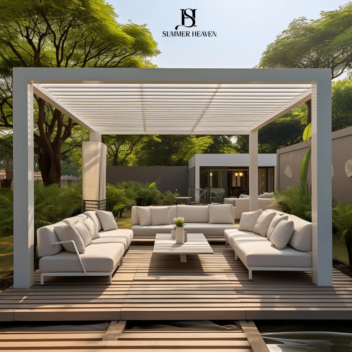 Customized Outdoor Aluminium Pergola Pavilion High-Performance Pressure Treated Nature Balcony Garden Buildings Powder Coated MegaBDM