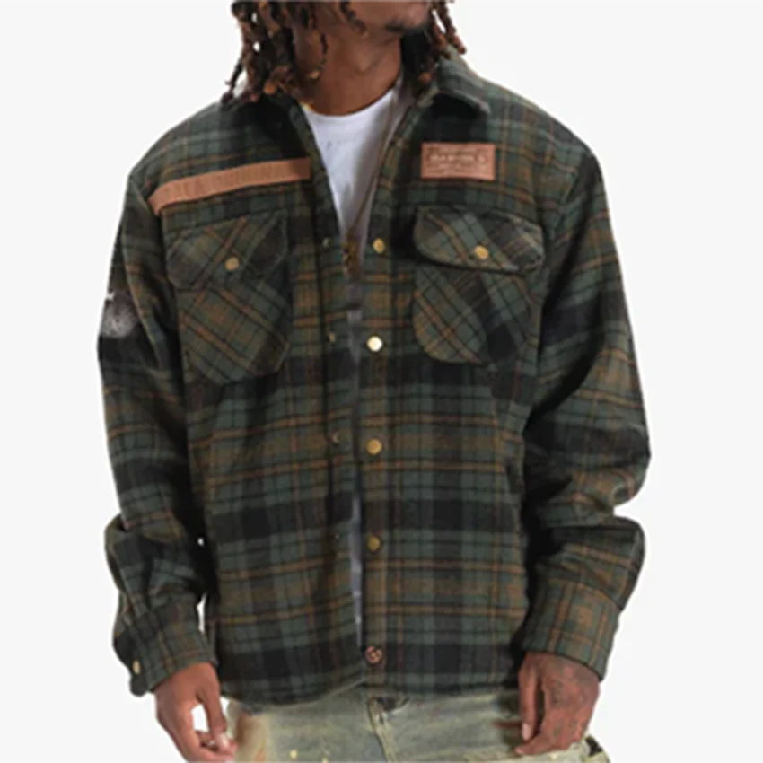 Men's Quilted Lined Flannel Shirt Jacket Soft Long Sleeve Outdoor Plaid Shirt Jackets