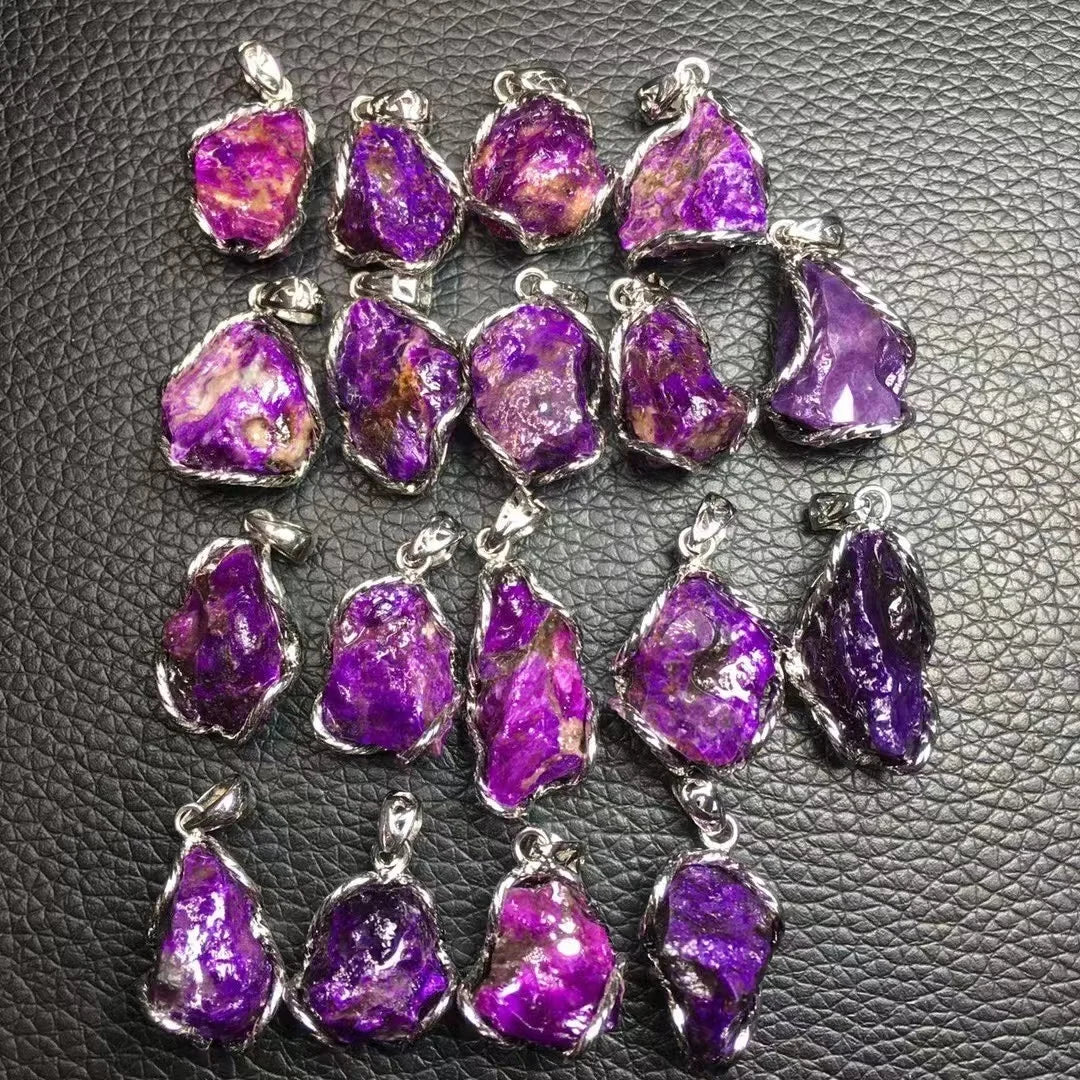 Wholesale Fashion Custom Natural Healing Stones Fine Jewelry 925 Silver Sugilite Raw Stone Pendant Necklace