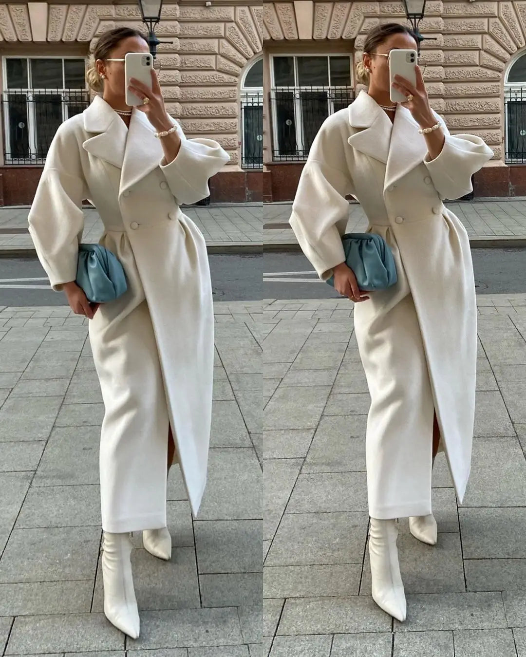 Europe and the United States 2023 Autumn and Winter Fashion Lantern Sleeve Large Lapel Wool Coat