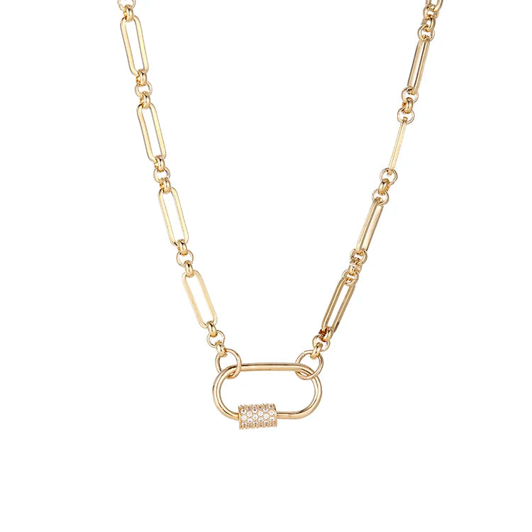 New Copper Zirconium Lady Love Pendant Gold Plated Clasp Lock Pendant Necklace