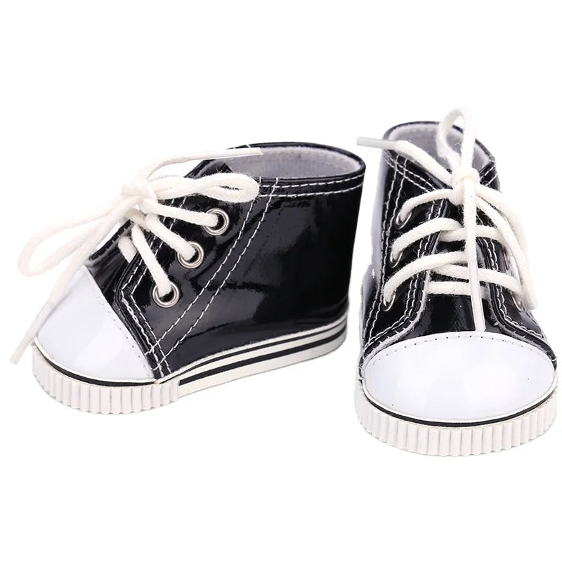 18-Inch Girl Doll Sneakers New Design Black PU Leather Shoes Soft Cartoon Toy Model for DIY Educational Toy