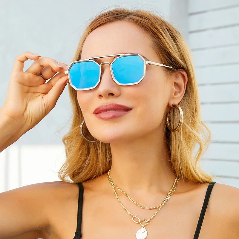 Custom Logo  Luxury Vintage Metal Punk Polygon Sunglasses Steampunk Square Sunglasses Women