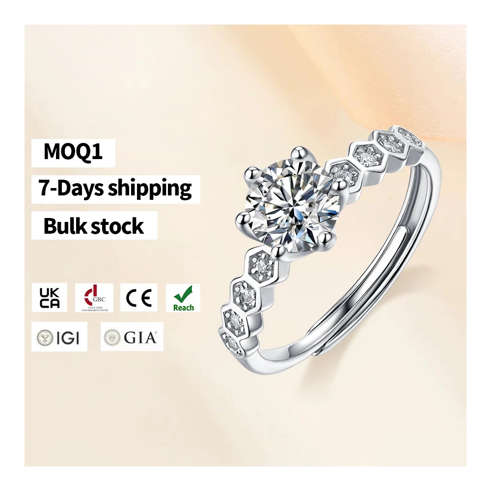 1 PCs to Customization Silver S925 Moissanite Ring Live Nine Star Ring Honeycomb Ring