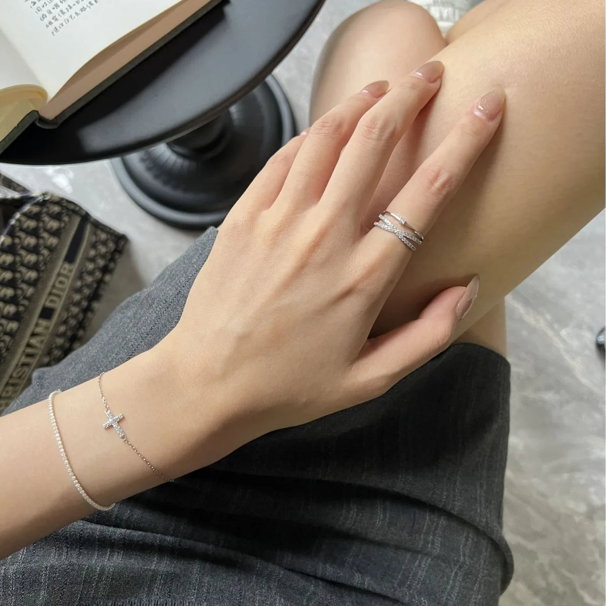 Merryshine Adjustable 14K Gold S925 Sterling Silver Bangle Light Simple Christian Comfortable Wear Cross Bracelet