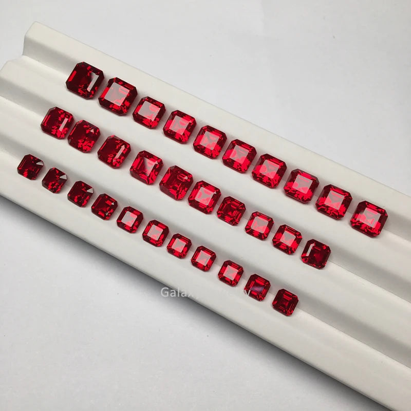Manufacturer Lab Grown Diamond GRC Certified Red Ruby Pigeon Blood Red Colored Top Quality Loose Asscher Cut Ruby Gemstone Stone