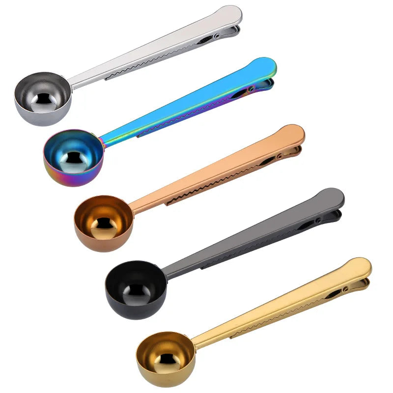 Kingwise Stainless Steel Coffee Spoon Wholesale Promotion Sugar Measuring Scoop With Sealing Clip Metal Utensil Tool