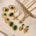 Ilona Emerald Natural Stone Exquisite Pendants Vintage Jewelry Set Stainless Steel Gold Plated Jewelry Sets