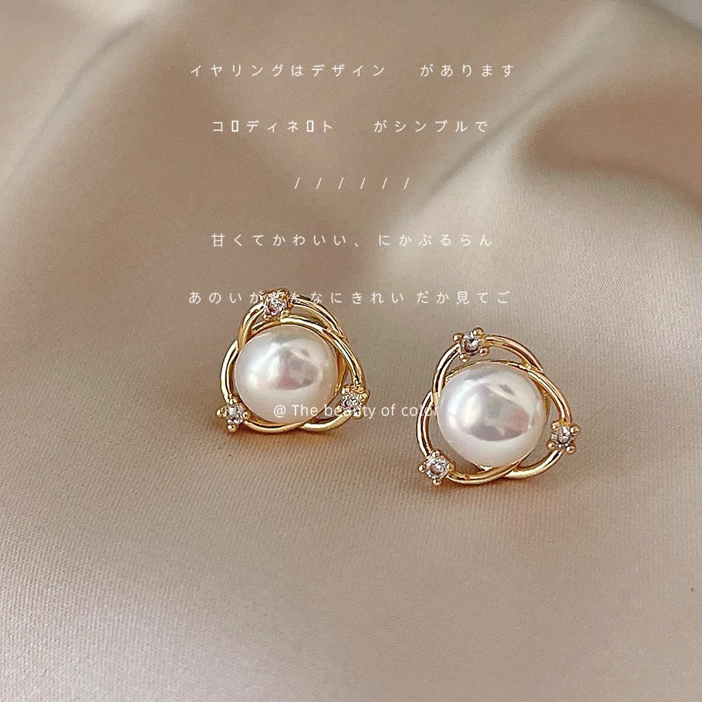 JOYFFO High Quality Copper Fashion Stud Earrings With Natural Freshwater Pearl Stud Earring for Women