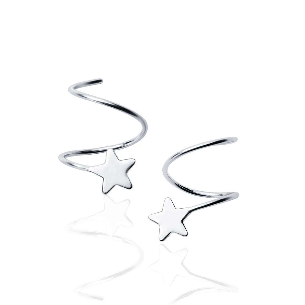 Huggie Spirals Earrings 925 Sterling Silver Hug Hoops  Tiny Star Cartilage Tragu Earrings Helix Earring
