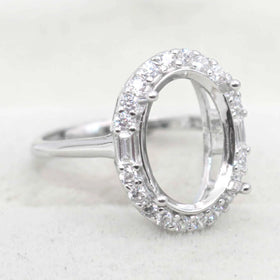 Semi Mount Ring 10*14/12*16mm Sterling Silver Empty Frame Blank Support Setting S925 Base Without Center Stone for DIY Inlay