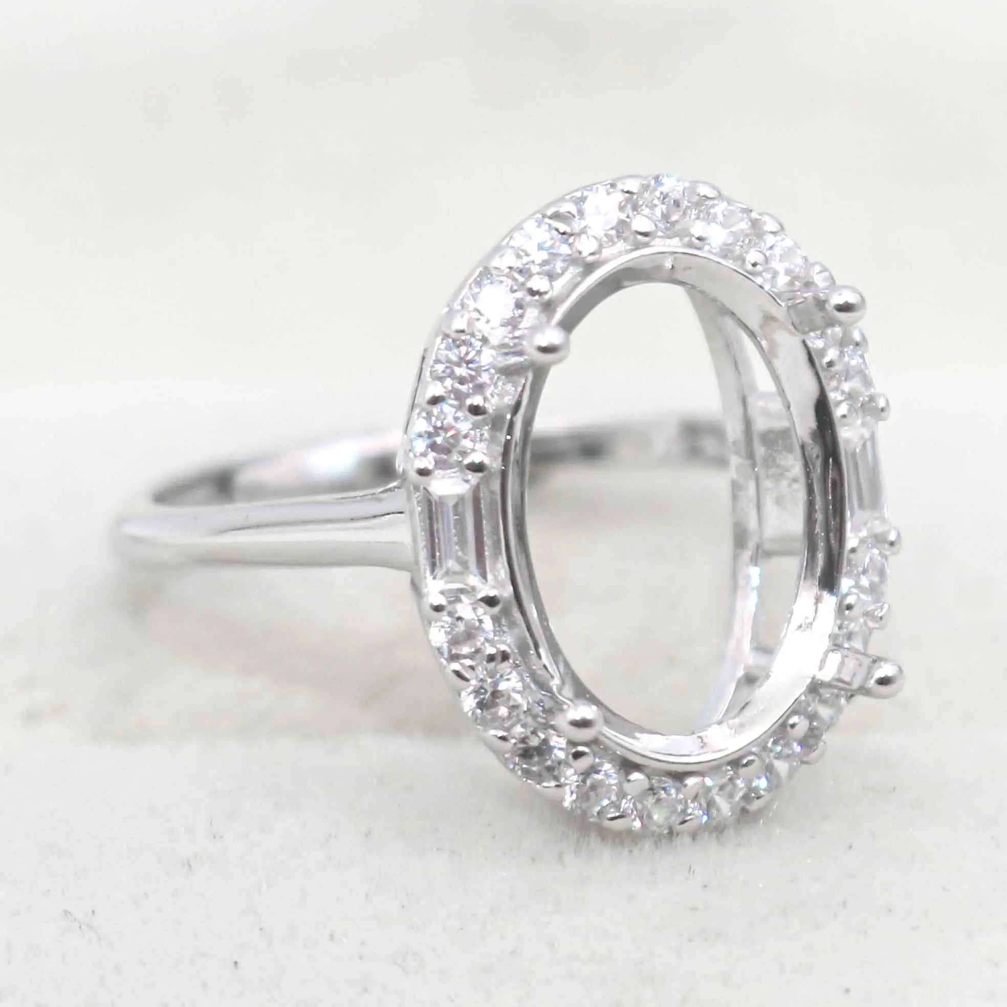 Semi Mount Ring 10*14/12*16mm Sterling Silver Empty Frame Blank Support Setting S925 Base Without Center Stone for DIY Inlay