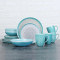 16 Pieces High Quality Tableware Restaurant Porcelain Dish Custom Logo Cyan Shiny Round Ceramic Plates Set Dinnerware