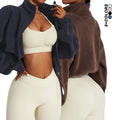 JY Fashion Outdoor Long Sleeve With Zipper Winter Thick Loose Fleece Warm Casual Yoga Sets Jacket Workout Crop Top