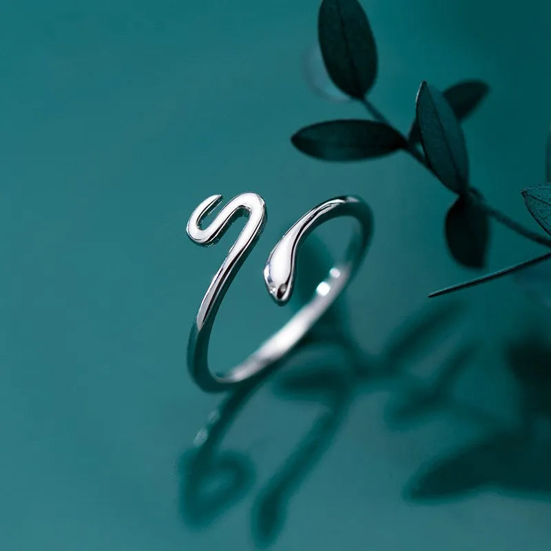 Cute Snake Shape Statement Adjustable Open Finger Knuckle Rings 925 Sterling Silver Fine Jewelry for Women Girls