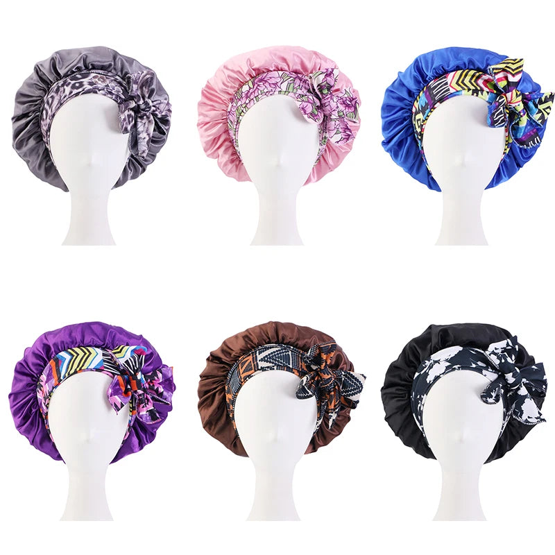 GTOP Wholesale Custom Bonnet Bohemian Pattern Satin Bonnet Polyester Spandex Elastic Bands Silky Daily Wear Bonnets for Women