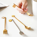 Factory Wholesale Small Daisy Pendant Stainless Steel Dessert Spoon and Fork Tableware Custom Logo Fruit Fork Ice Cream Spoon