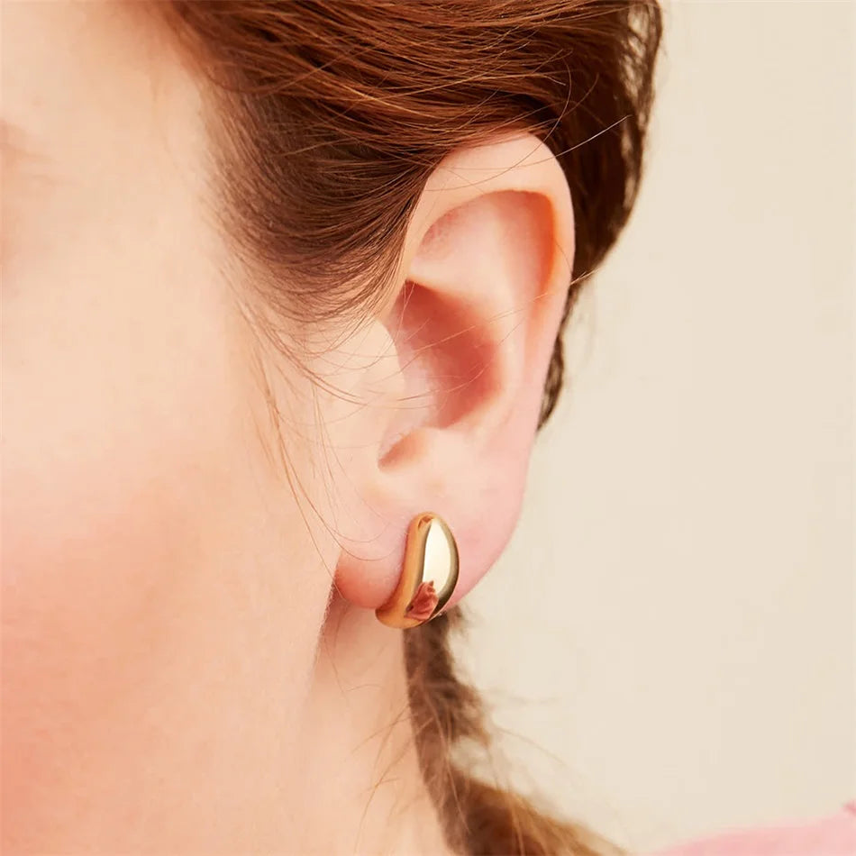 EManco Minimalist Gold Thick Dome Hoops Earrings 316L Stainless Steel Round Smooth Chunky Earrings Wholesale