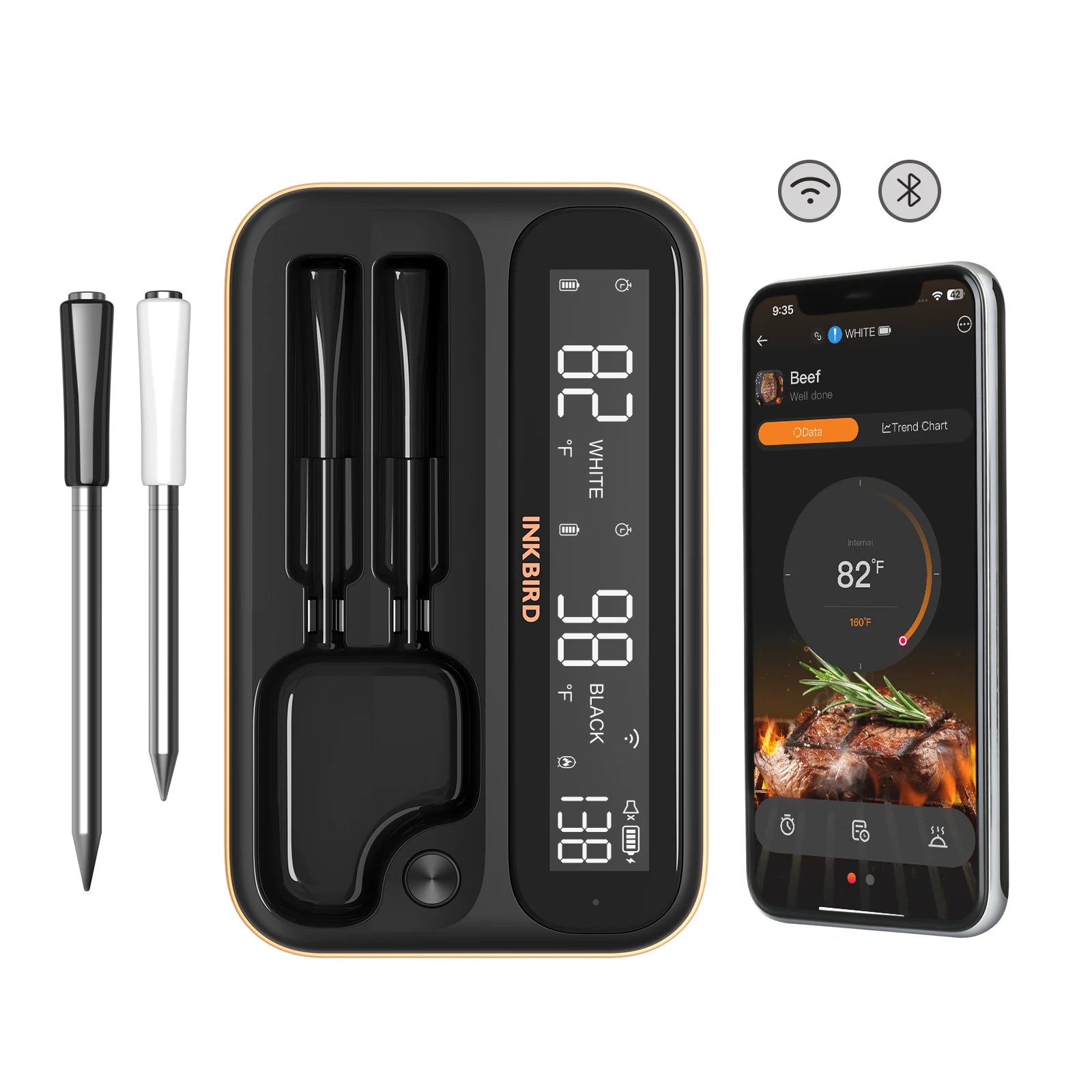 INKBIRD INT-12-BW TWO-Mode Wireless Meat Thermometer for Grilling and Smoking