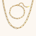 Fashion Paper Clip Chain Necklaces Bracelets 18k Gold Plated Stainless Steel Waterproof Jewelry Set