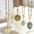 Vintage Jewelry Stainless Steel Gold Plated Bead Cross Chain Custom Necklace Enamel Geometric Natural Stone Pendant Accessories