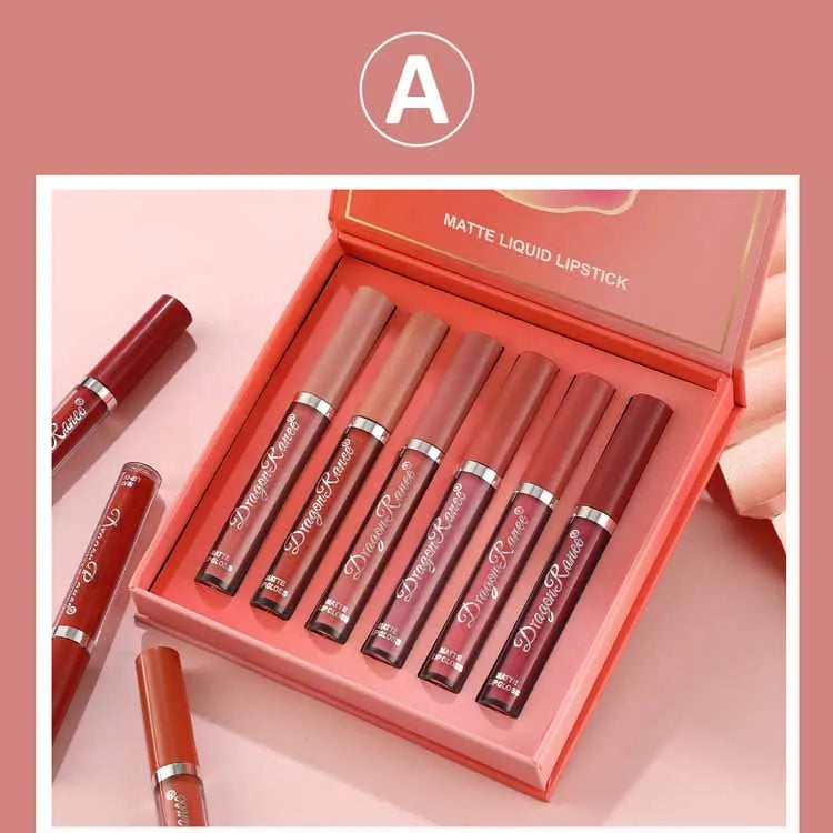 Hot Selling Makeup 6pcs Lip Glaze Set Waterproof and Non Sticking Cup Lip Gloss Set Gift Box