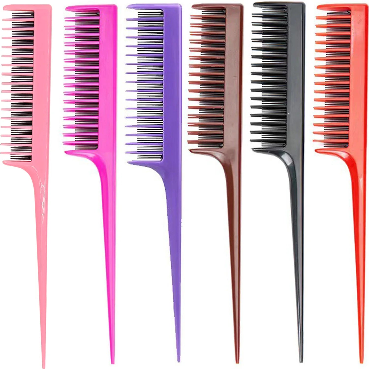 Professional Triple Teasing Comb with Rat Tail for Women Barber Structure Rattail Combing Root Evening Styling Fine Hair Tool