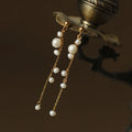 High Quality Simple Ear Ring Ball Long Tassel Natural Pearl Stud Earrings