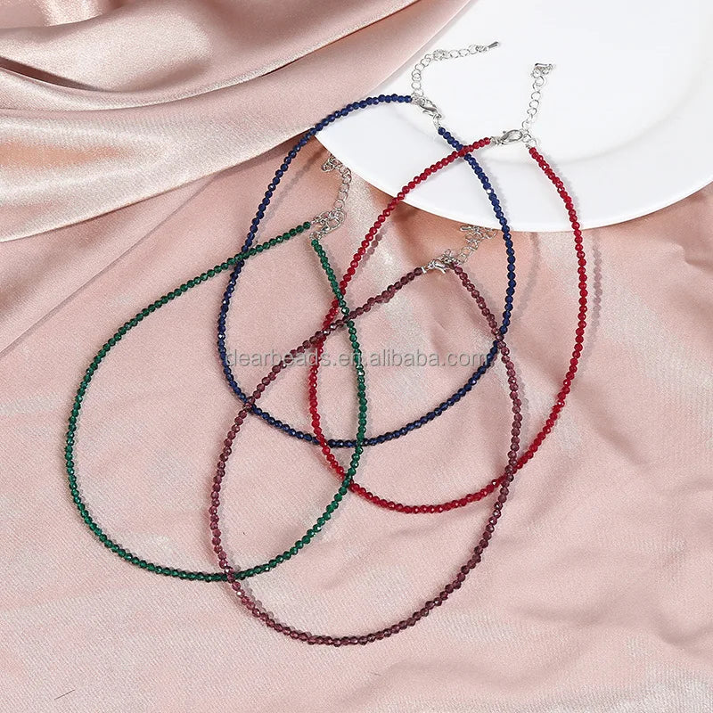 Dainty Small Faceted Red Blue Green Spinel Crystals Stone Necklace Tiny Beaded Synthetic Black Spinel Gemstone NECKLACES