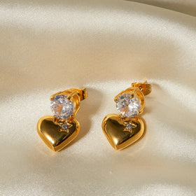 Chic Glossy Heart Shaped Zircon Pendant Earrings Fashion Stainless Steel Jewelry for Engagement and Anniversary