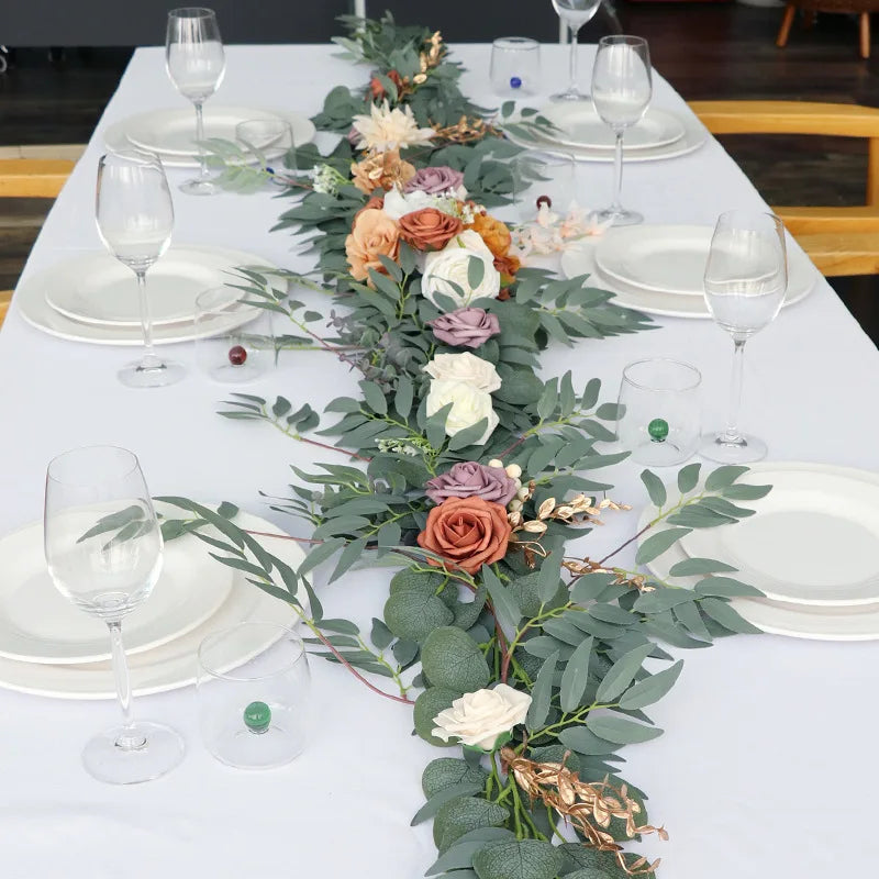 M616 Simulation Eucalyptus Salix Leaf Flower Vines Arrangement Wedding Hotel Table Arch Artificial Rose Vine Decor