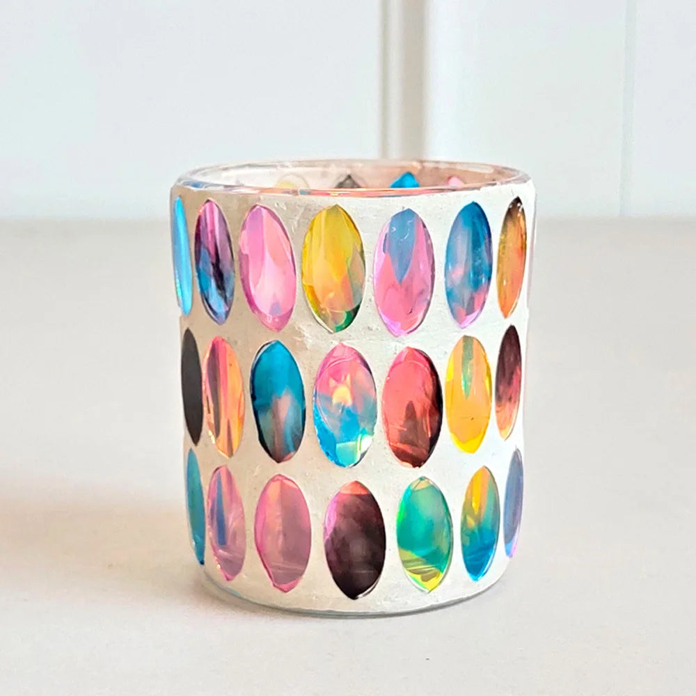 European Style Rainbow Disc Mosaic Glass Candle Holder Romantic Candle Light Confession Prop DIY Wax Filled Empty Cup