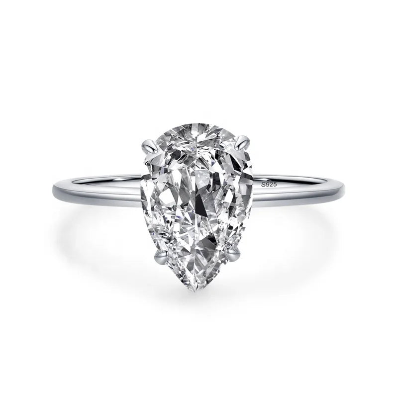 JZ1332 Custom Wholesale 925 Sterling Silver Engagement Wedding Ring Cubic Zirconia Pear Shaped Eternity Promise for Classic CNAS