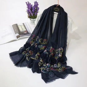 Wholesale High Quality Cotton Hijab Muslim Women Shawl With Embroidery Cotton Viscose Lady Hijab